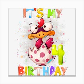 Kids 4th Birthday Chicken Girl Awesome 4 Years Old Girlsns Canvas Print