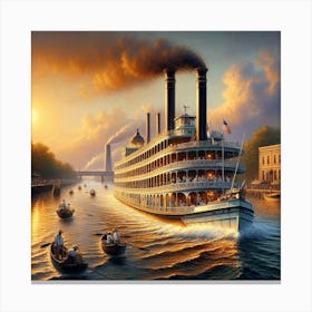 Steamboat Ride At Sunset Canvas Print