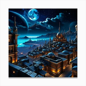 Fantasy City At Night 12 Canvas Print