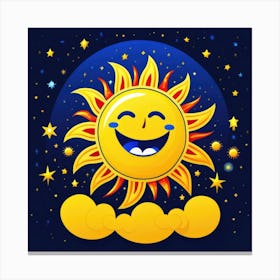 Lovely smiling sun on a blue gradient background 18 Canvas Print