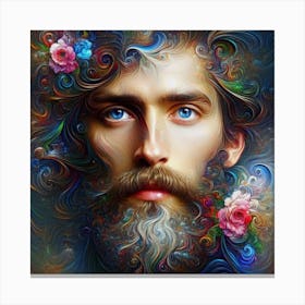 Man With A Beard And Flowers Canvas Print