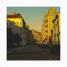 City Street At Sunset 1 Canvas Print