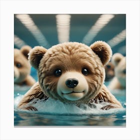 Teddy bear swimming at the Olympics  Canvas Print