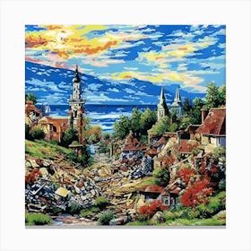 Village At Sunset Canvas Print