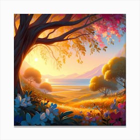 Landscape With Trees And Flowers Canvas Print