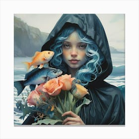 Girl With Fish Canvas Print