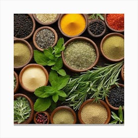 Various Spices In Bowls Canvas Print