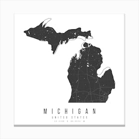 Michigan Mono Black And White Modern Minimal Street Map Square Canvas Print