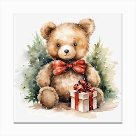 Teddy Bear With Gift Canvas Print