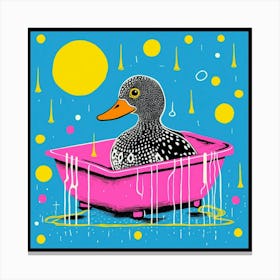 Duckling In The Bath Linocut Style 2 Canvas Print