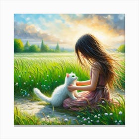 Little Girl With Cat Canvas Print