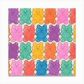 Rainbow Jelly Bears Square Canvas Print