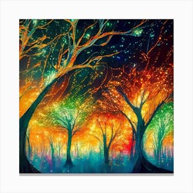 A captivating scene of trees that appear to be alive, with twinkling lights and vibrant 11 Canvas Print