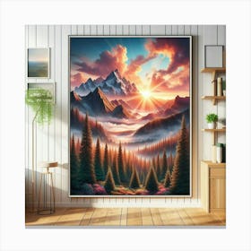 Sunset Mountain Landscape Painting Canvas Print
