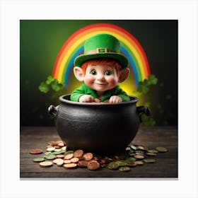 Little Leprechaun Peeks Out Of The Pot W 1 Canvas Print