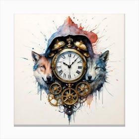 Clock With Wolves Canvas Print