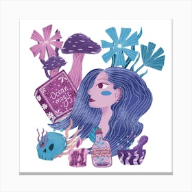 Ocean witch with magical flowers Canvas Print