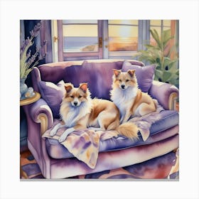 Watercolor Painting Of  Beloved Fur Babies Lounging On A Plush Lavender Hued Velvet Sofa A Su 908720763 Canvas Print