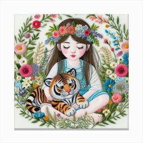 Little Girl With Tiger 1 Canvas Print