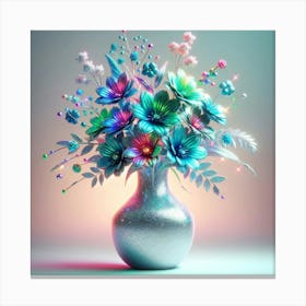 Beautiful Teal Flowers In A Vase Canvas Print