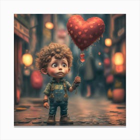 Little Boy Holding A Heart Balloon Canvas Print