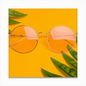 Sunglasses On A Yellow Background Canvas Print