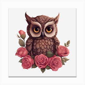 Owl With Roses 21 Canvas Print