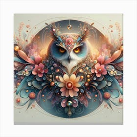 Owl With Leaves Canvas Print