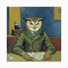 Owl At The Desk Canvas Print