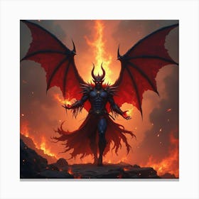 Demon King Casting Dark Spells In Fiery Realm, Colorful 1 Canvas Print