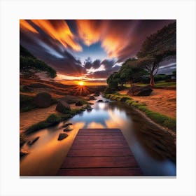 Sunset Over A Stream 4 Canvas Print