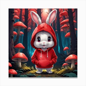 Cartoon Rabbit in a Mushroom Forest Canvas Print