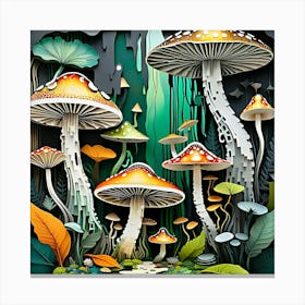 Mushrooms In The Forest Canvas Print