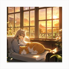 Cat And Girl Canvas Print