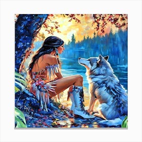 Indian Woman And Wolf-Drucke 09.12.2024--17285061 Canvas Print