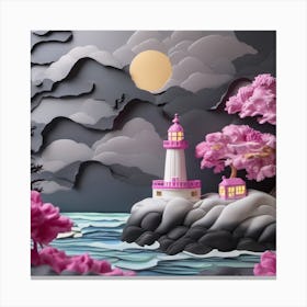 Lighthouse Paper Art Textured Landscape Canvas Print