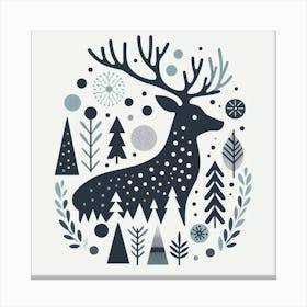 Scandinavian style, Silhouette of a deer with forest Canvas Print