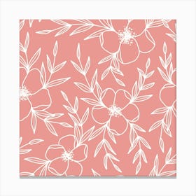 Sakura Blossoms and Tropical Leaves, Pattern Canvas Print