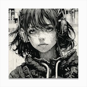 Girl With Headphones Canvas Print