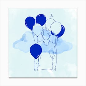 #Blue #Watercolor Painted Canvas #outline drawing #cloud #wallart #art Canvas Print