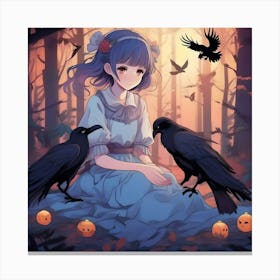 Anime Girl Crows Canvas Print