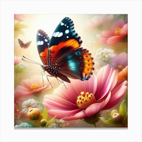 Butterfly And Flowers 1 Canvas Print