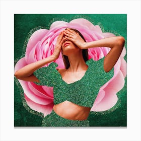 Emerald City Sparkle Collage Pink & Green Square Canvas Print