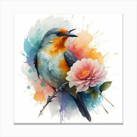 Bird And Flower Painting Canvas Print