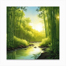 A Stream In A Bamboo Forest At Sun Rise Square Composition 7 Canvas Print