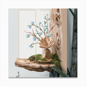 Flower Arrangement On A Tree Stump Canvas Print