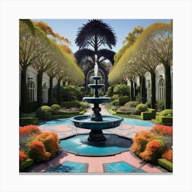 Fountain In The Garden Canvas Print