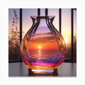 Vivid Colorful Sunset Viewed Through Beautiful Crystal Glass Vase, Close Up, Award Winning Photo A Canvas Print
