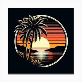 Sunset With Palm Trees Canvas Print