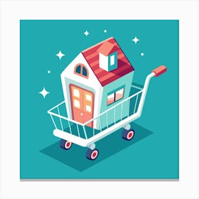 House In A Shopping Cart 1 Canvas Print